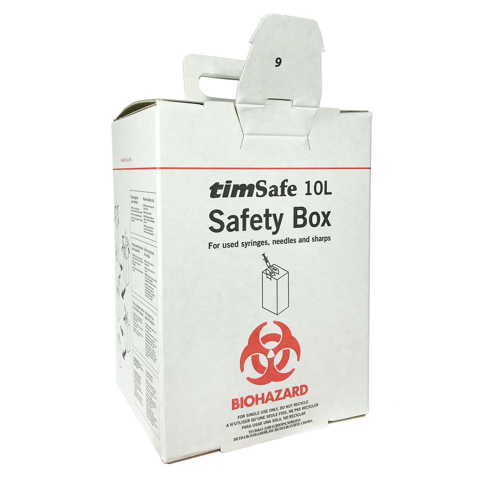 Контейнер для збору та утилізації використаних шприців, голок та гострих предметів TimSafe 10л. (з картону, стійкого до проколів)